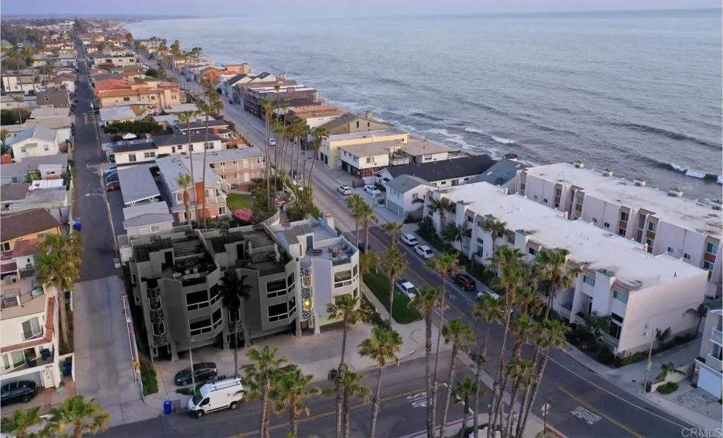 Aerial view of the block with the beach directly across the street